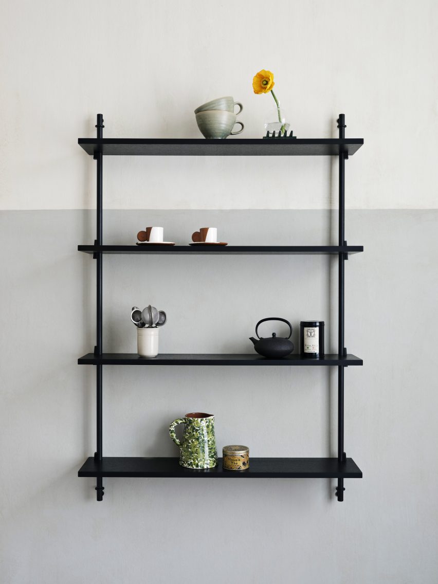 Modular black wall shelving