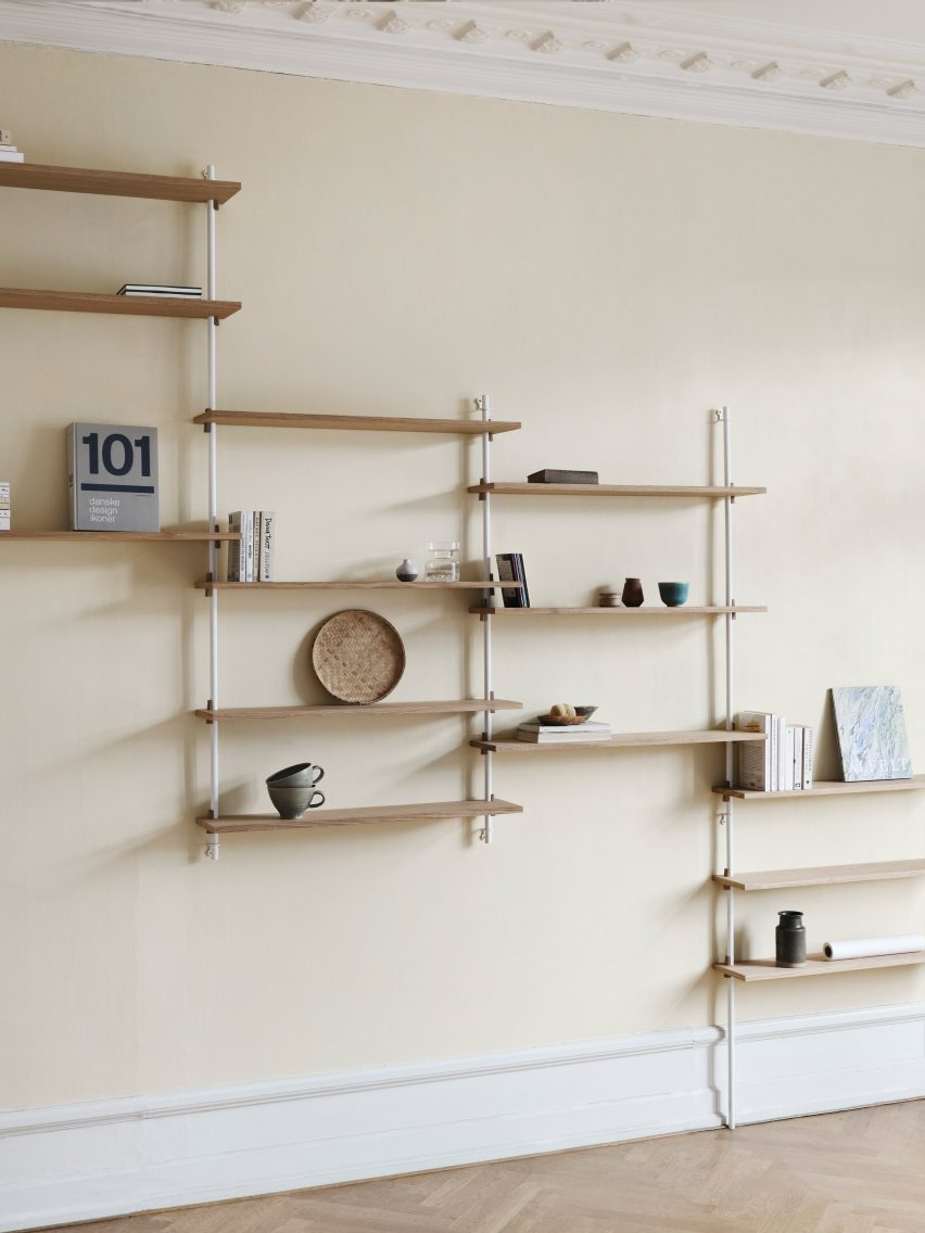 Wall-mounted oak shelves
