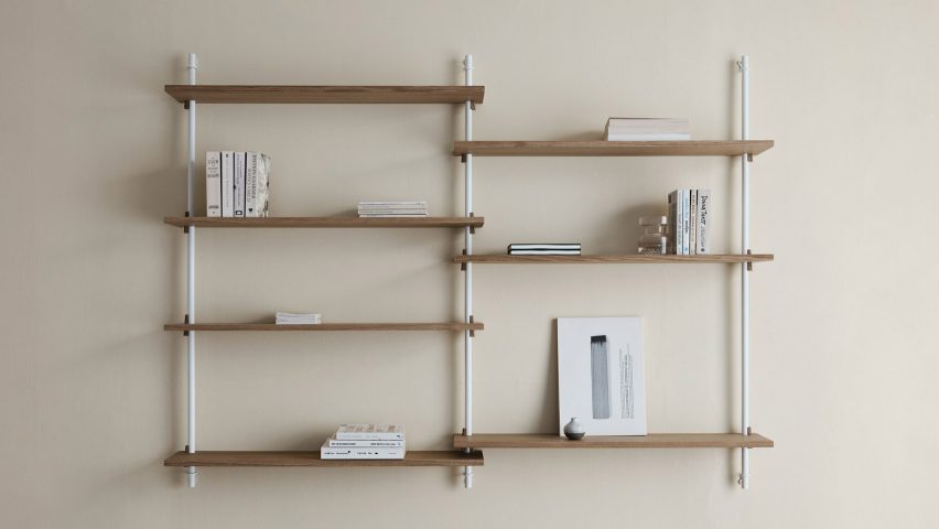 Oak shelves mounted on a white frame