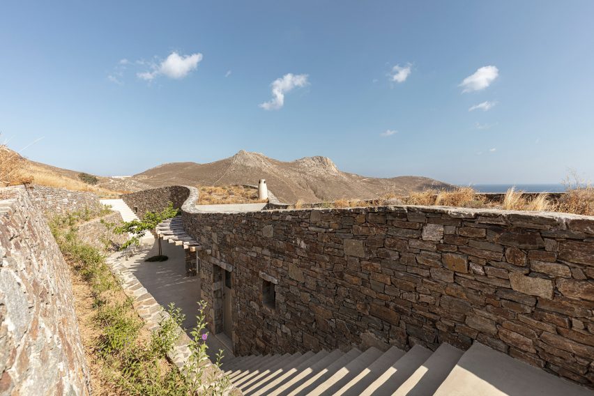 Rear terrace of Xerolithi house by Sinas Architects