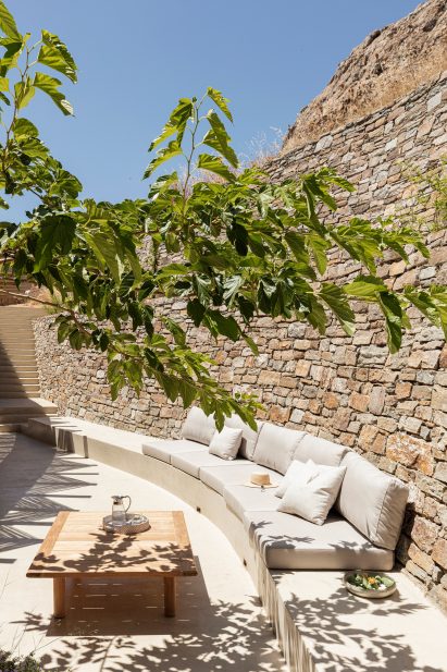 Rear terrace of Xerolithi house by Sinas Architects