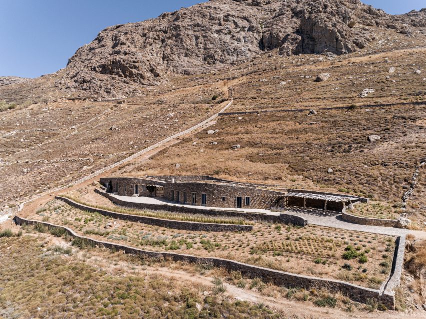 Drone view of Xerolithi house by Sinas Architects