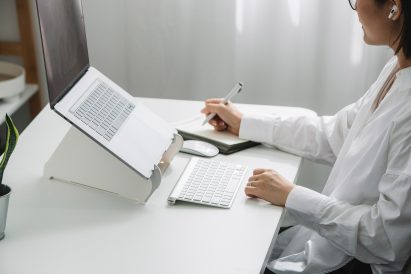 A white laptop stand