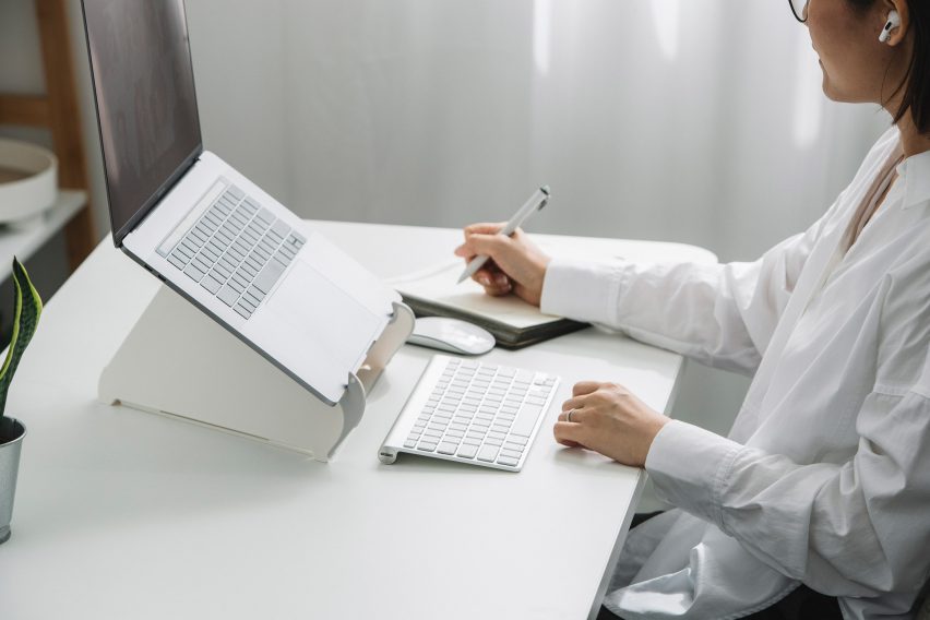A white laptop stand