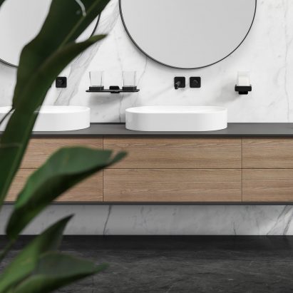 Shift glass holder with shelf by VanBerlo for Geesa