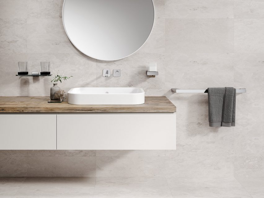 Hotel bathroom with chrome accessories