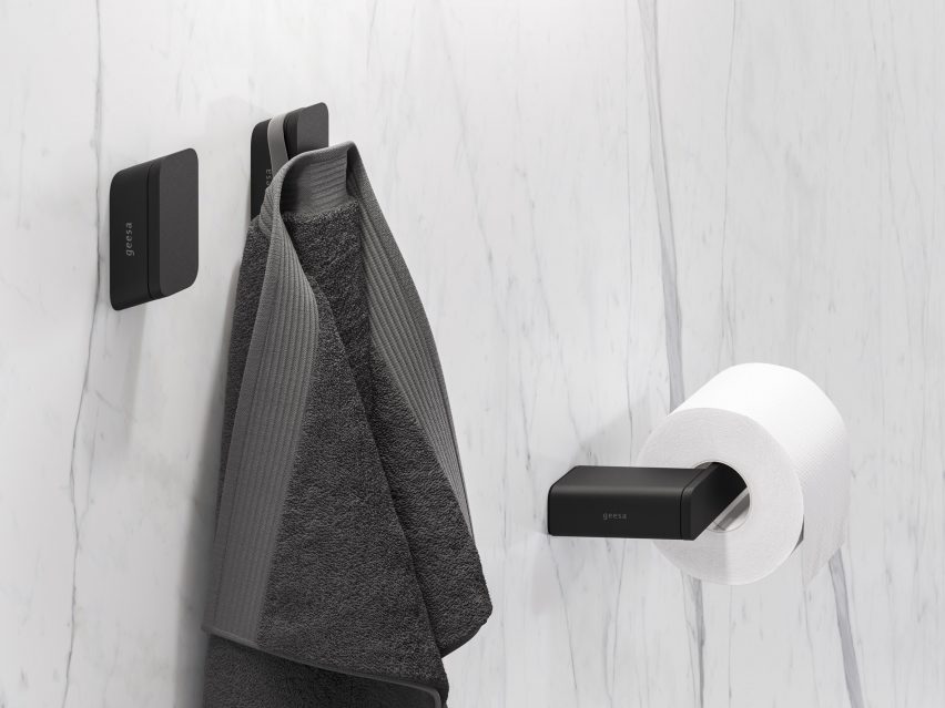 Smooth black towel hooks by Geesa