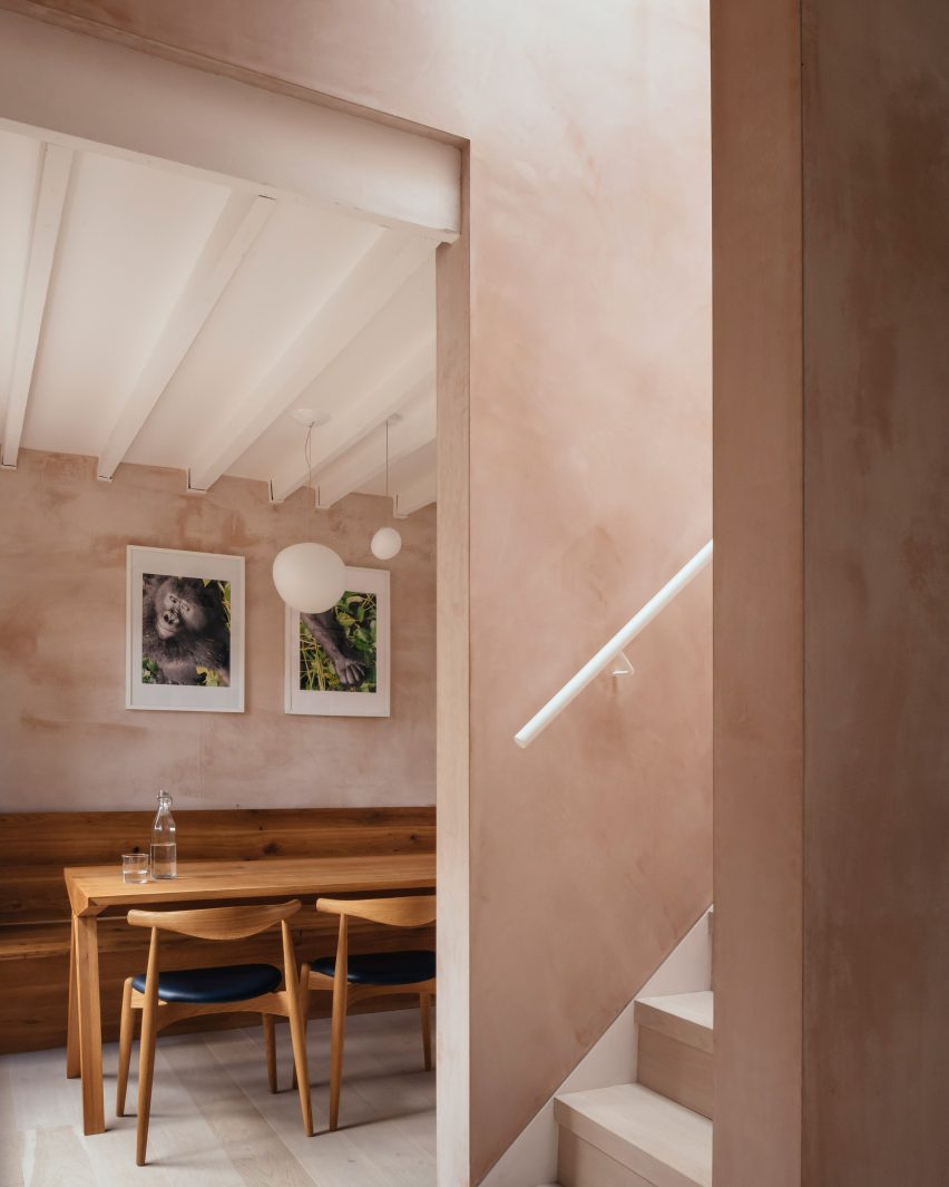 Staircase and dining table in a Council House Renovation