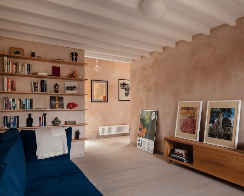 Living room with exposed ceiling joists
