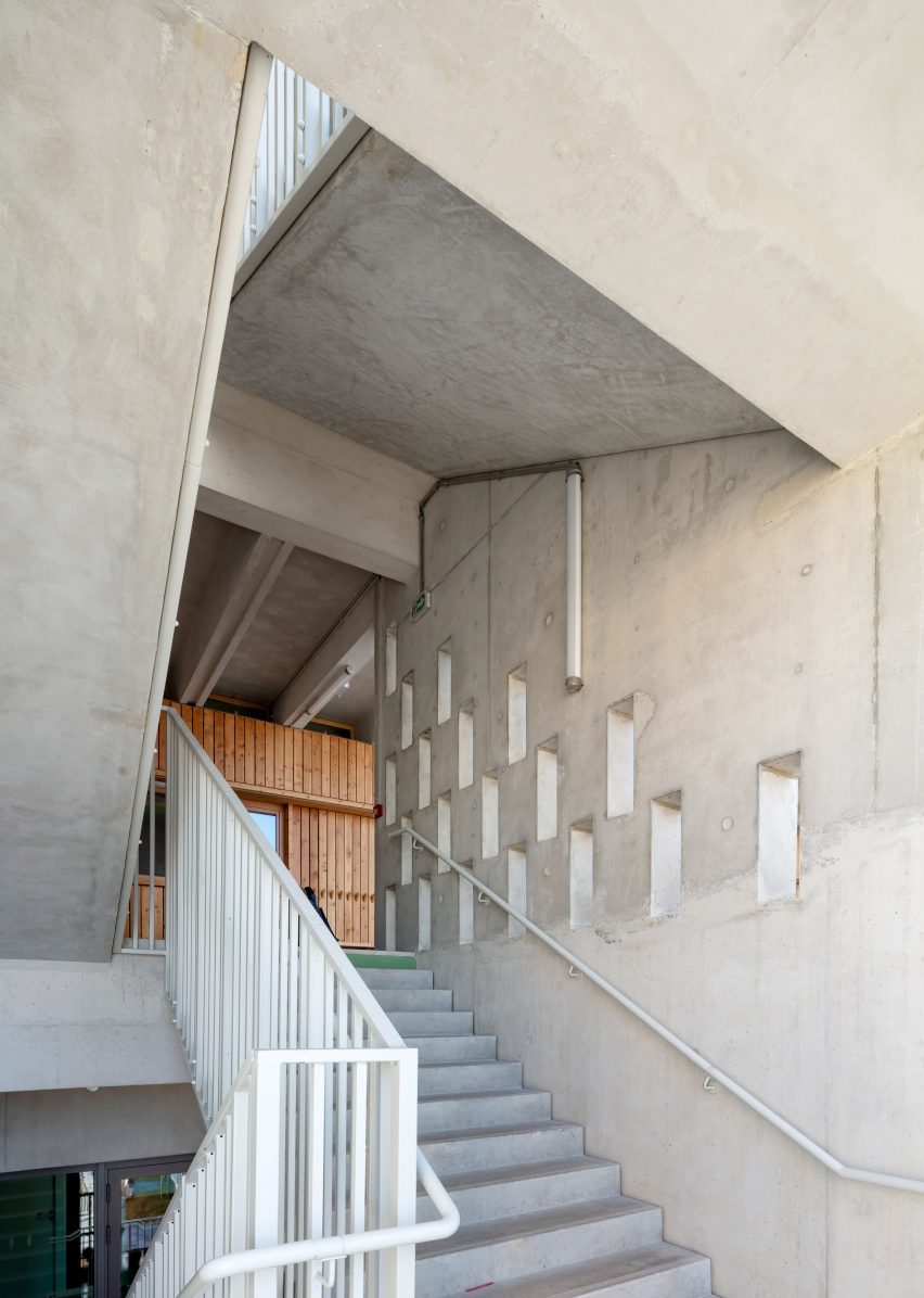 Openings in the concrete add sculptural details