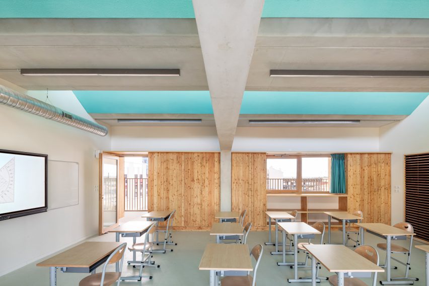 Formal teaching spaces have wood panelled walls