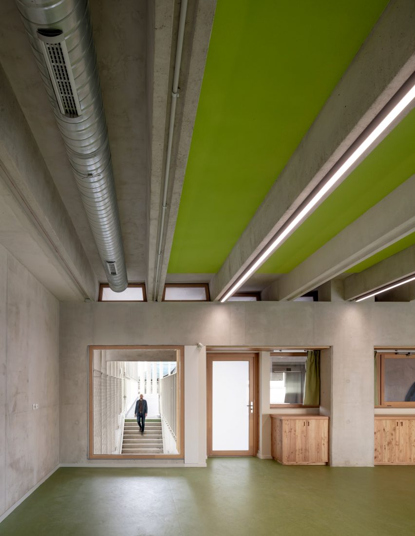 Green covers the floors and ceiling