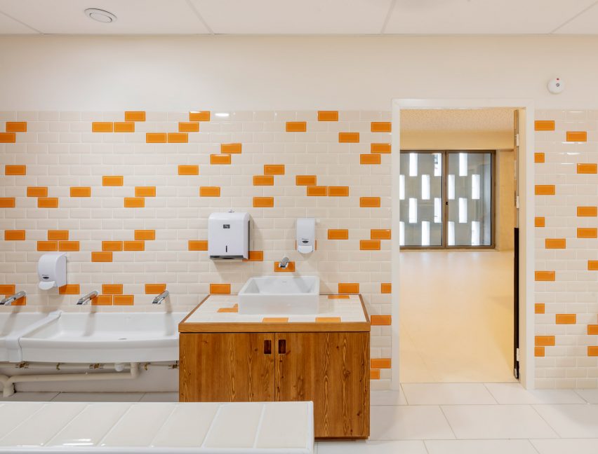 Bathrooms have a light and colourful design