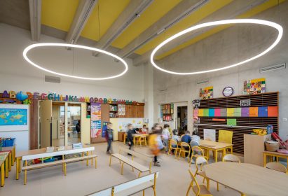 Teaching spaces have halo lighting