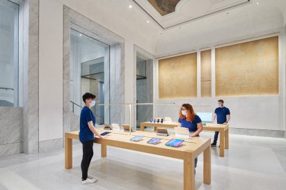 Grey marble frames doorways and windows at Apple Via del Corso
