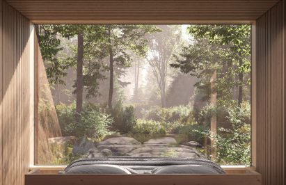 Bedroom area of a cabin in Canada
