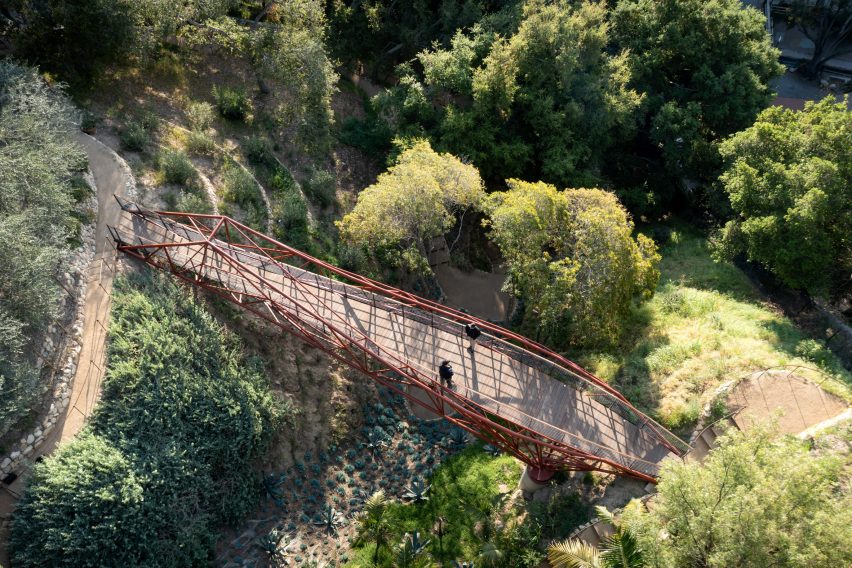 Aerial view looking down on Arroyo Bridge in California