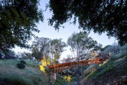 Arroyo Bridge lit up at dusk