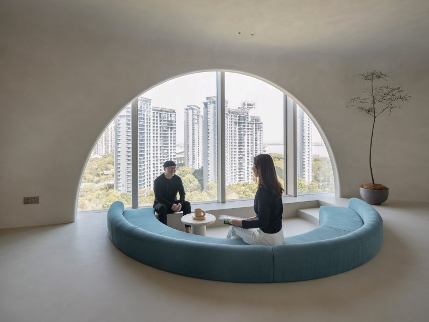 The seating area over looks the city