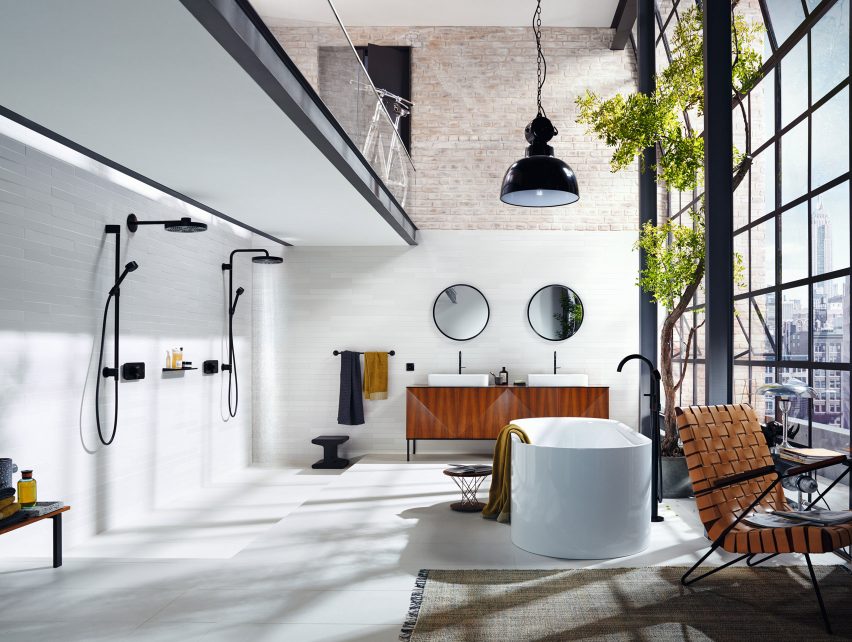 Bathroom featuring the AXOR One faucet by Barber & Osgerby