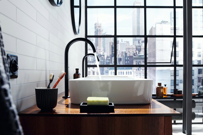 Bathroom featuring the AXOR One faucet by Barber & Osgerby