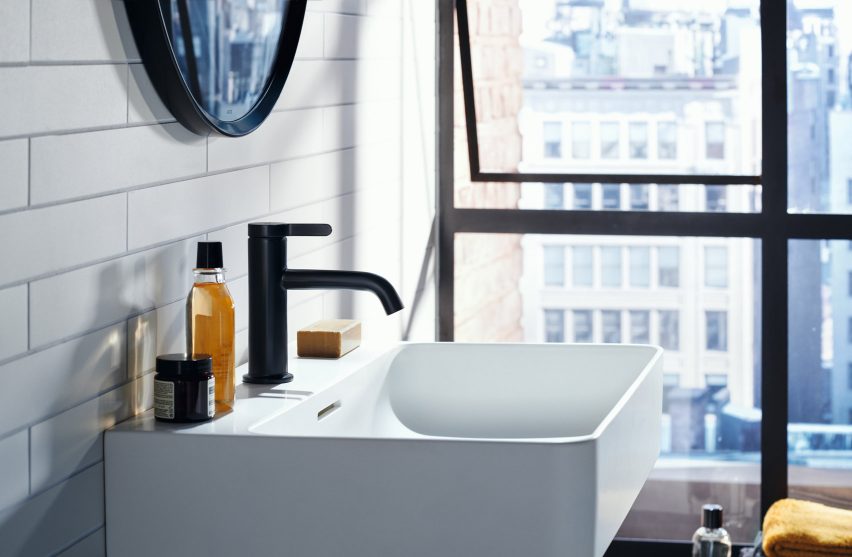 Bathroom featuring the AXOR One faucet by Barber & Osgerby
