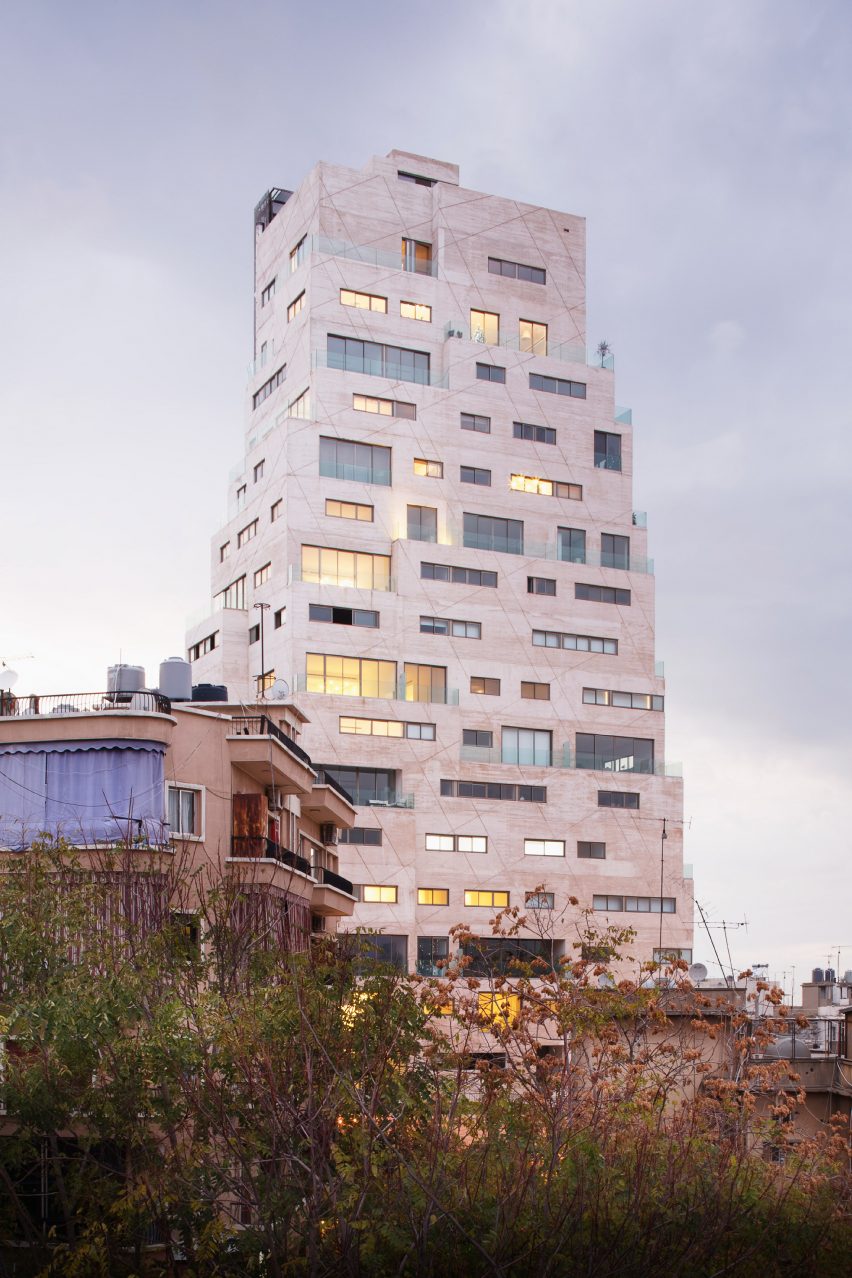 Dusk view of Aya Tower in Beirut by SOA Architectes