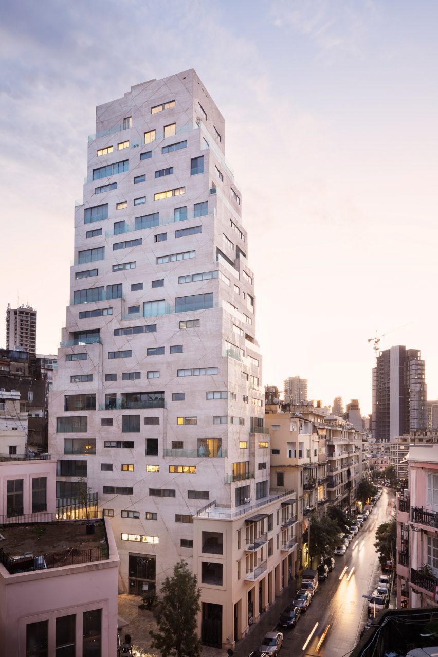Dusk view of Aya Tower in Beirut by SOA Architectes