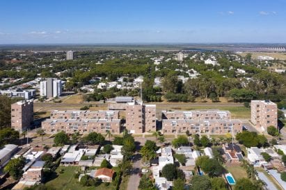 The housing is surrounded by other urban developments