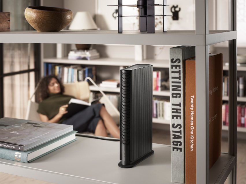 The Beosound Speaker can sit on a bookshelf