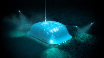 Robotic polymetallic nodule collector robot crawling the seafloor