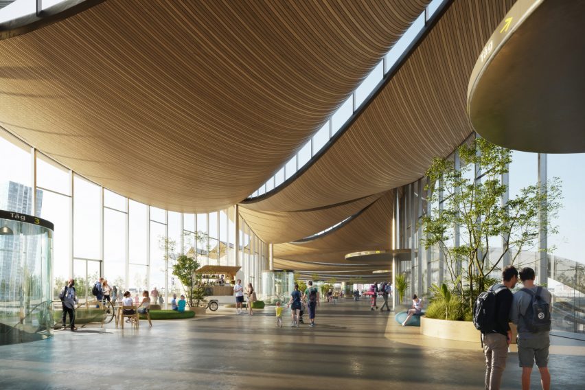 Render of curved wooden ceiling