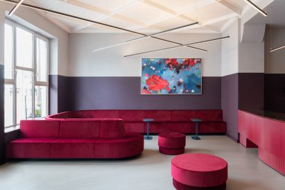 Cinema foyer with red velvet seats