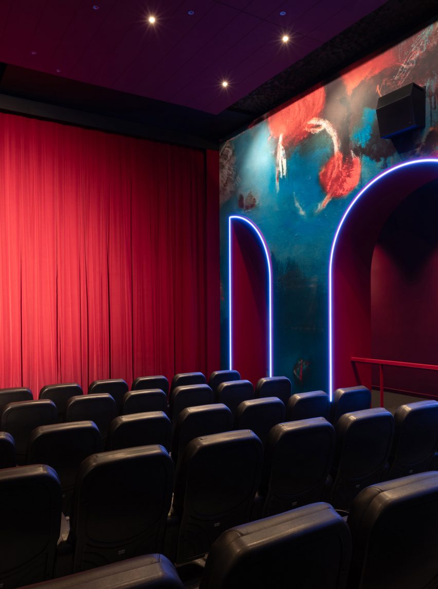 Cinema auditorium with neon lights