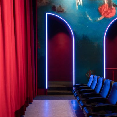 Blue neon detailing in Berlin cinema