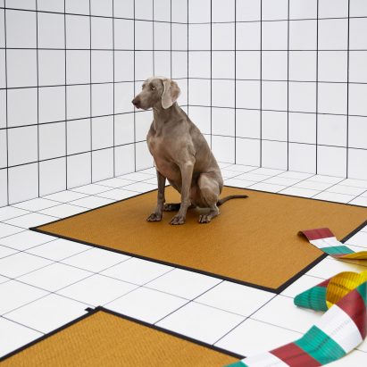 A square mustard-coloured Bolon R rug by Bolon