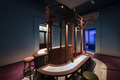 An installation that evokes a pub