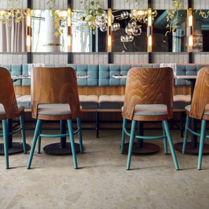 Restaurant interior with stone-look floor