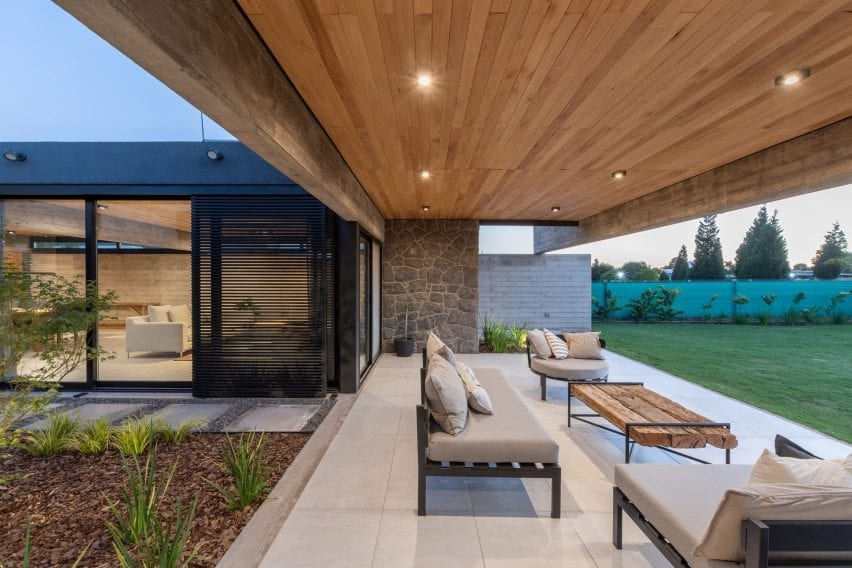 Outdoor seating facing golf course