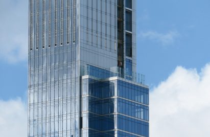 Close up of the side of a supertall skyscraper in New York