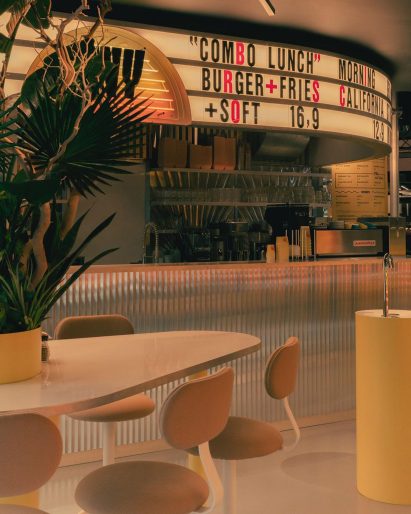 Fluted panels line the bar and cashier area