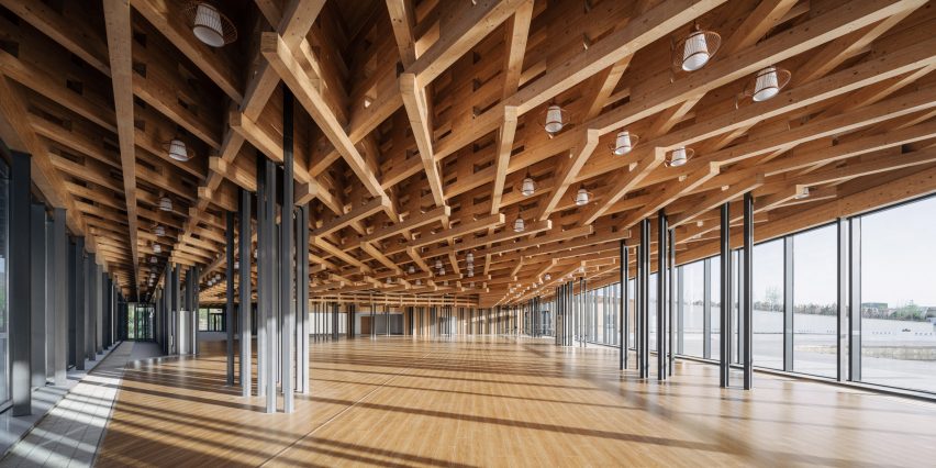 A lattice ceiling covers the interior