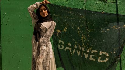 Banned Scarf by Céline Semaan Vernon for Slow Factory from Contemporary Muslim Fashions exhibition at Cooper Hewitt