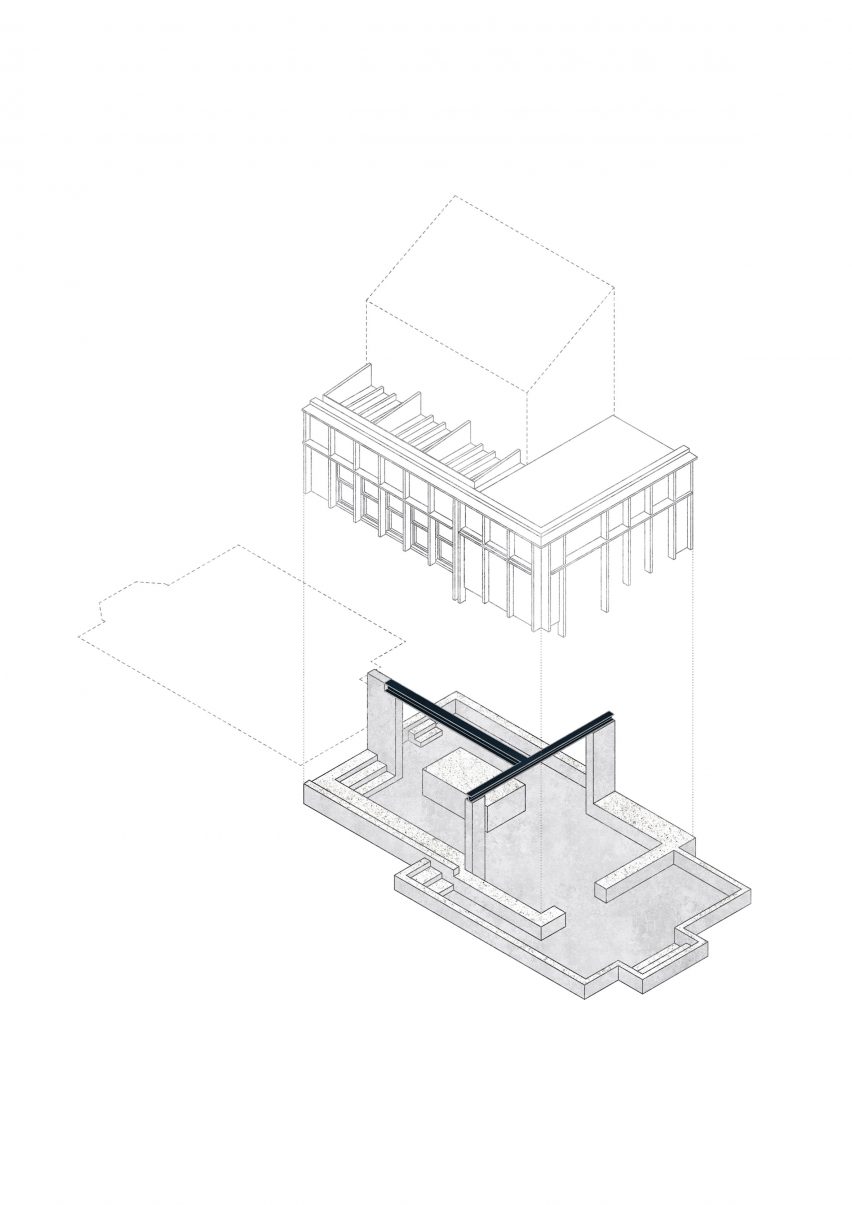 Isometric drawing of Concrete Plinth House