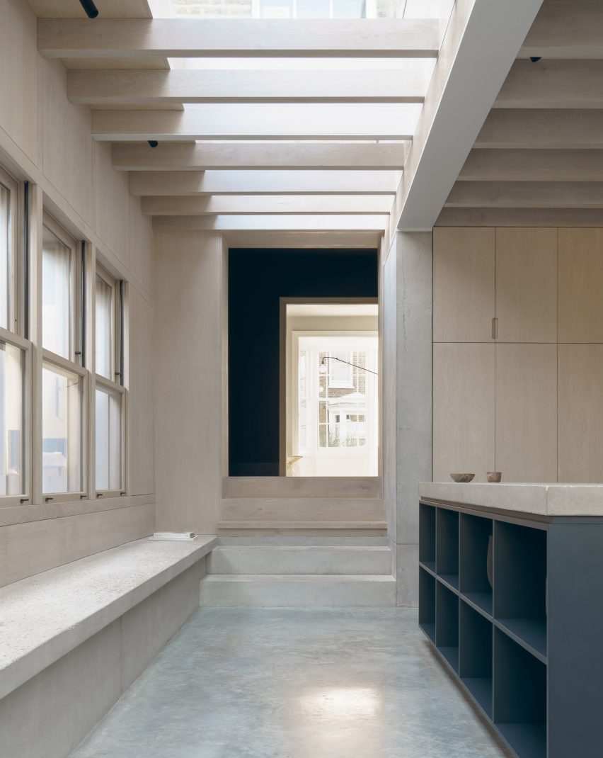 Concrete steps lead to living spaces