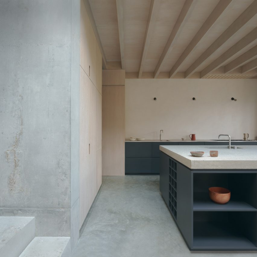 Concrete covers the floors and walls