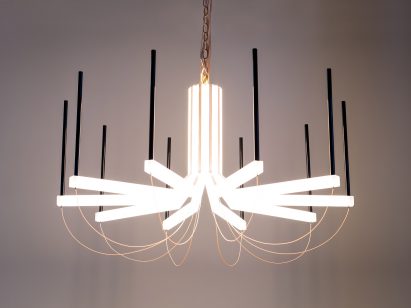 The chandelier was designed by Eric Forman