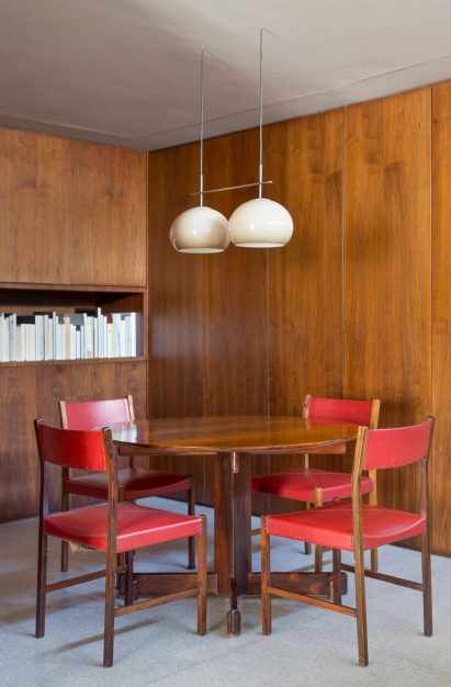 Dining room with dark wood furniture