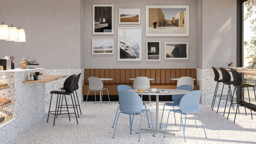 NO2 Recycle chairs by Fritz Hansen and Nendo in a cafe interior
