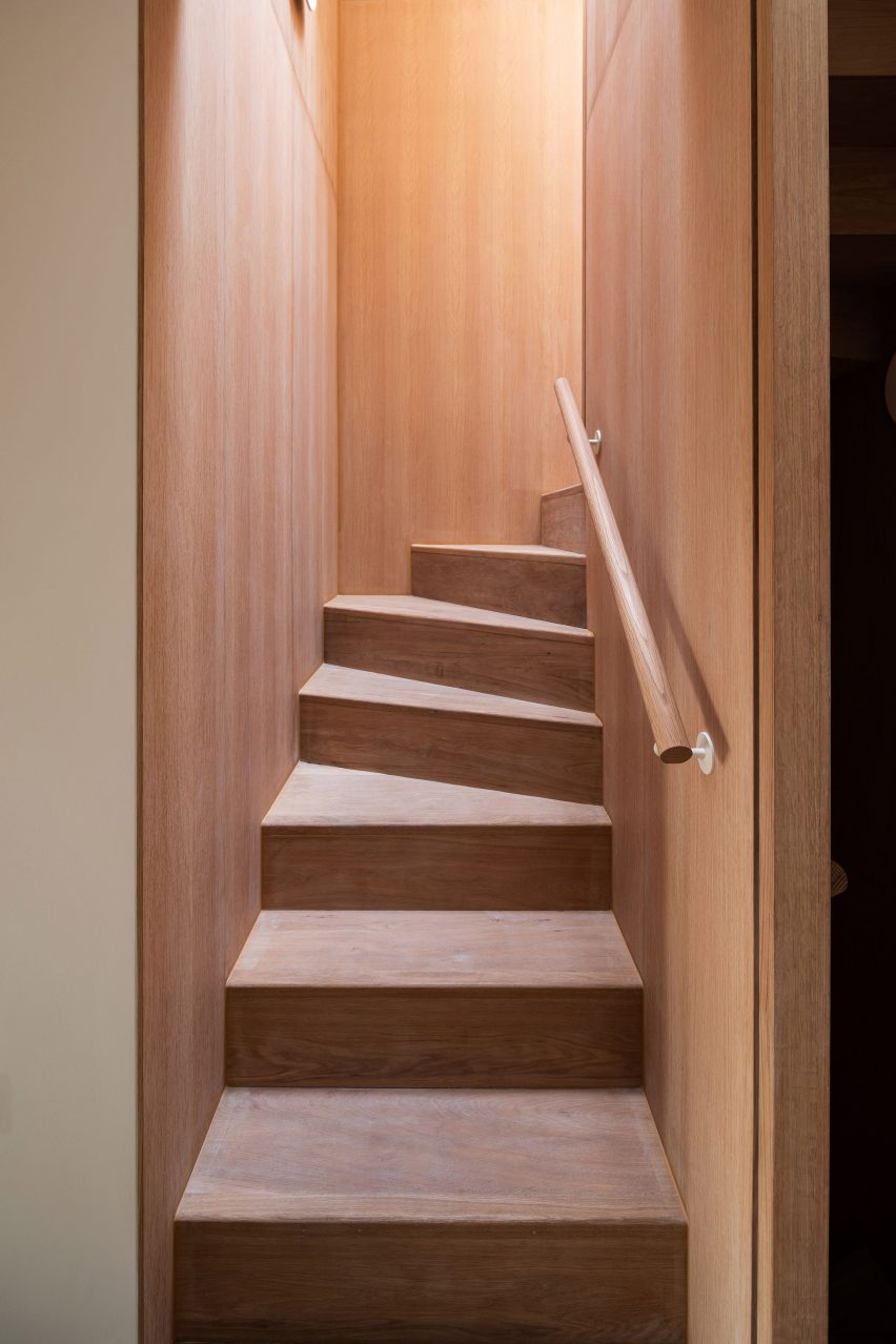 A wooden staircase